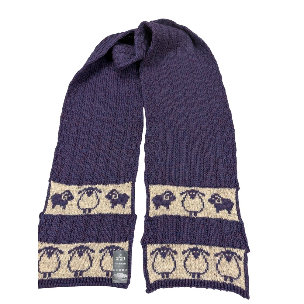 Aran Woollen Mills Purple Sheep Scarf Mens 100% Pure New Wool Made in Ireland